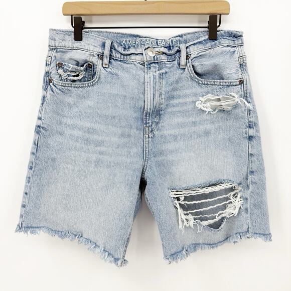 American Eagle Denim Skater Shorts 8 Blue Baggy High Rise Soft Grunge Distressed - Picture 1 of 11